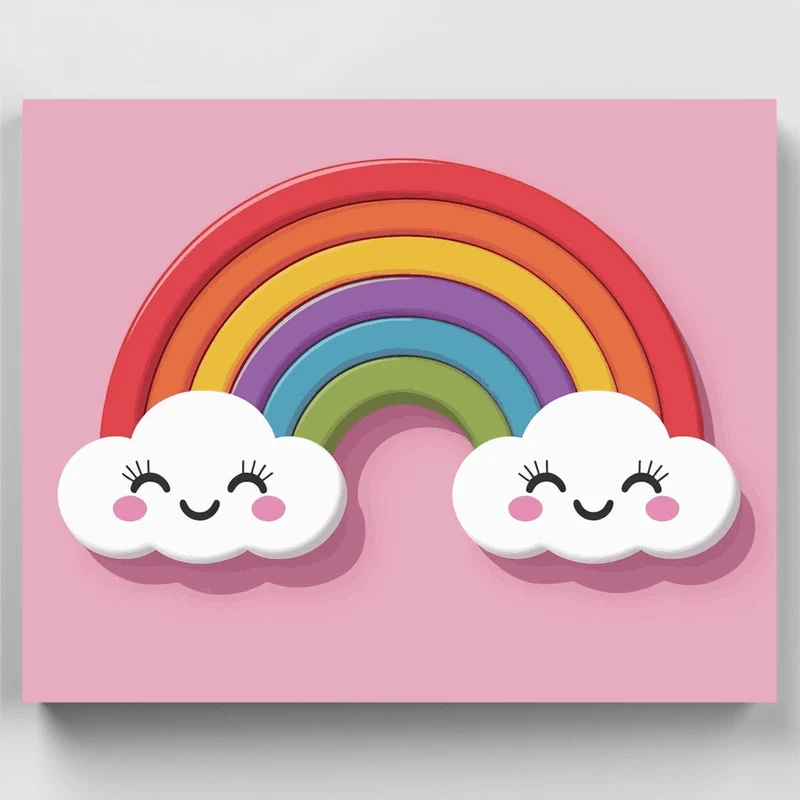 Cute Rainbow with Smiling Clouds - Paint by Numbers Kit