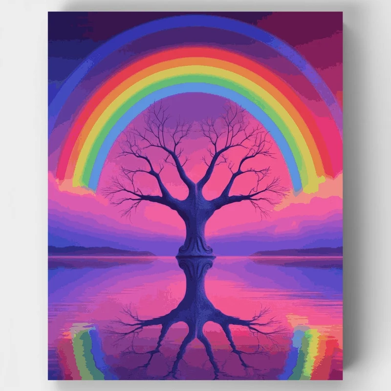 Rainbow Tree Reflection - Paint by Numbers Kit