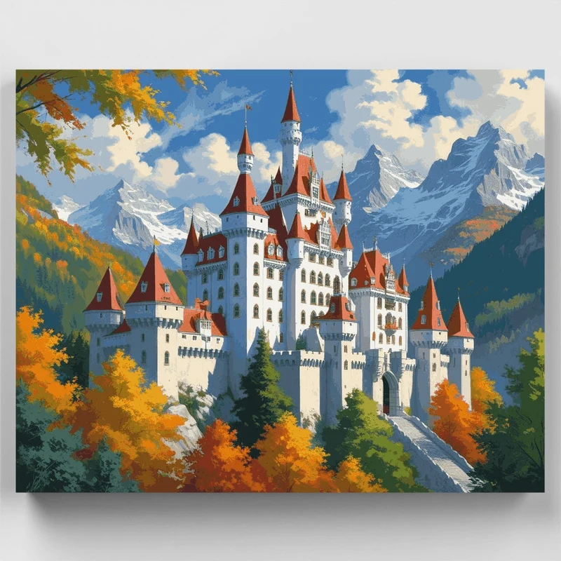 Fairytale Castle in Autumn Mountains - Paint by Numbers Kit