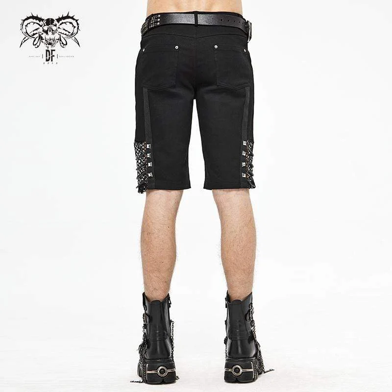 Herren Gothic Punk Rivets Mesh Schwarz Shorts