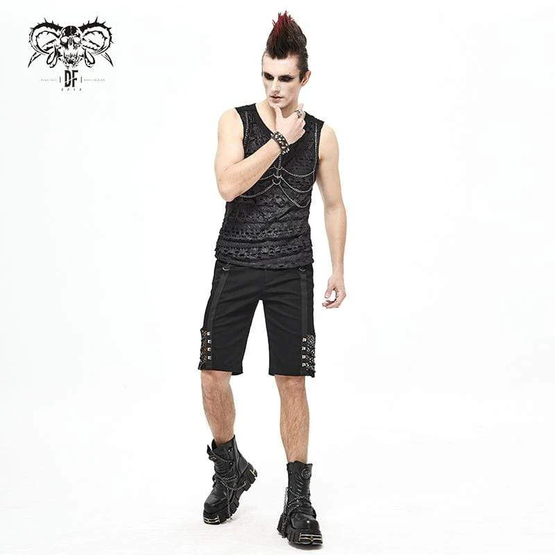 Herren Gothic Punk Rivets Mesh Schwarz Shorts