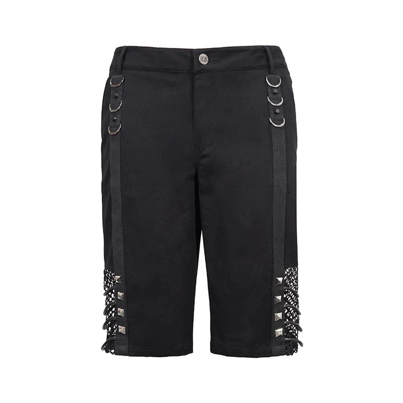 Herren Gothic Punk Rivets Mesh Schwarz Shorts