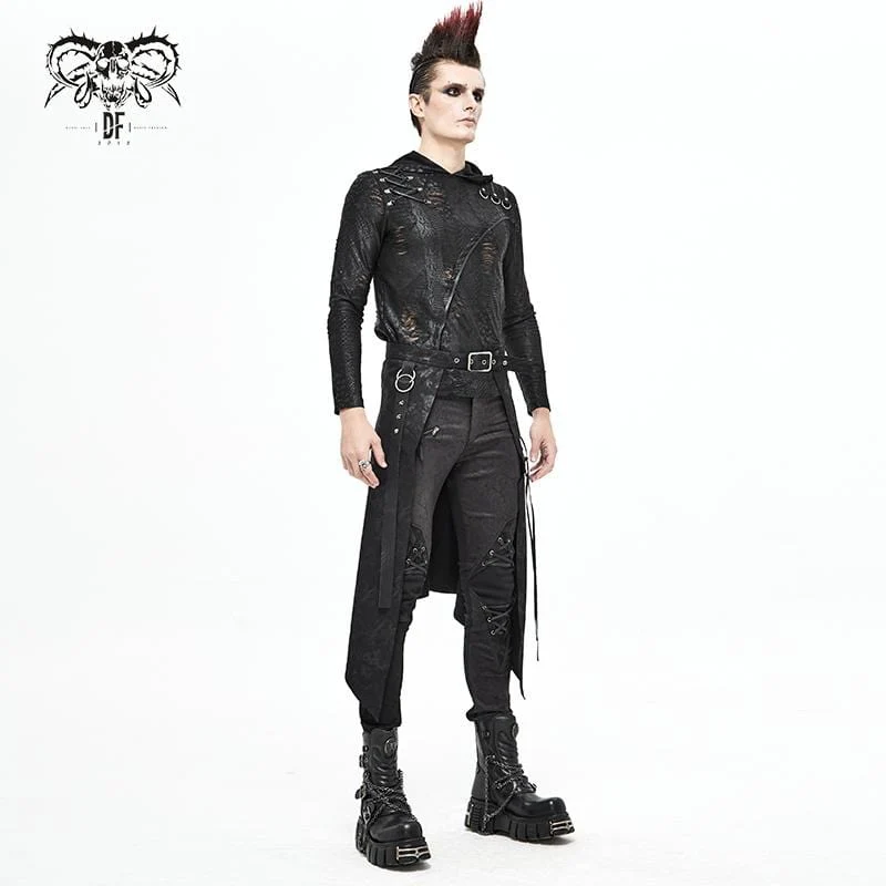 Herren Gothic Punk Unregelmäßige Schnalle Schwarzer Rock
