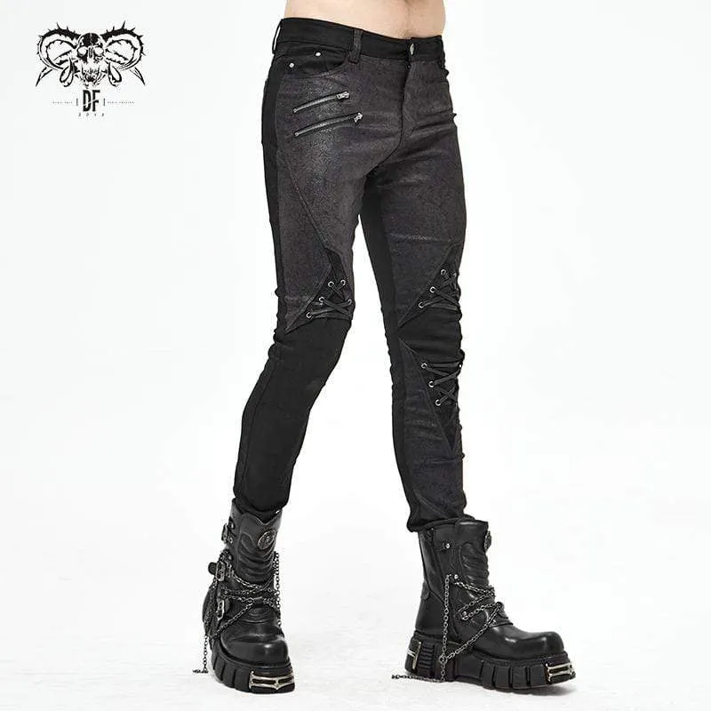 Herren Gothic-Schnürhose mit seitlichem Reißverschluss in Schwarz