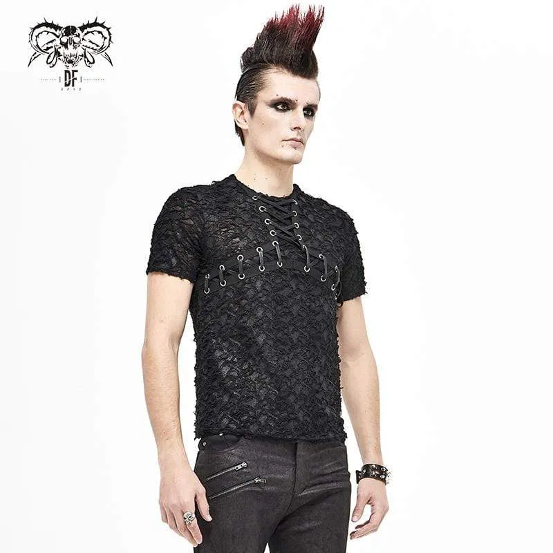Herren Gothic Lace-Up Lace Kurzarmhemden
