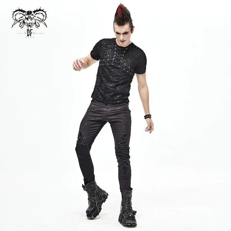 Herren Gothic Lace-Up Lace Kurzarmhemden