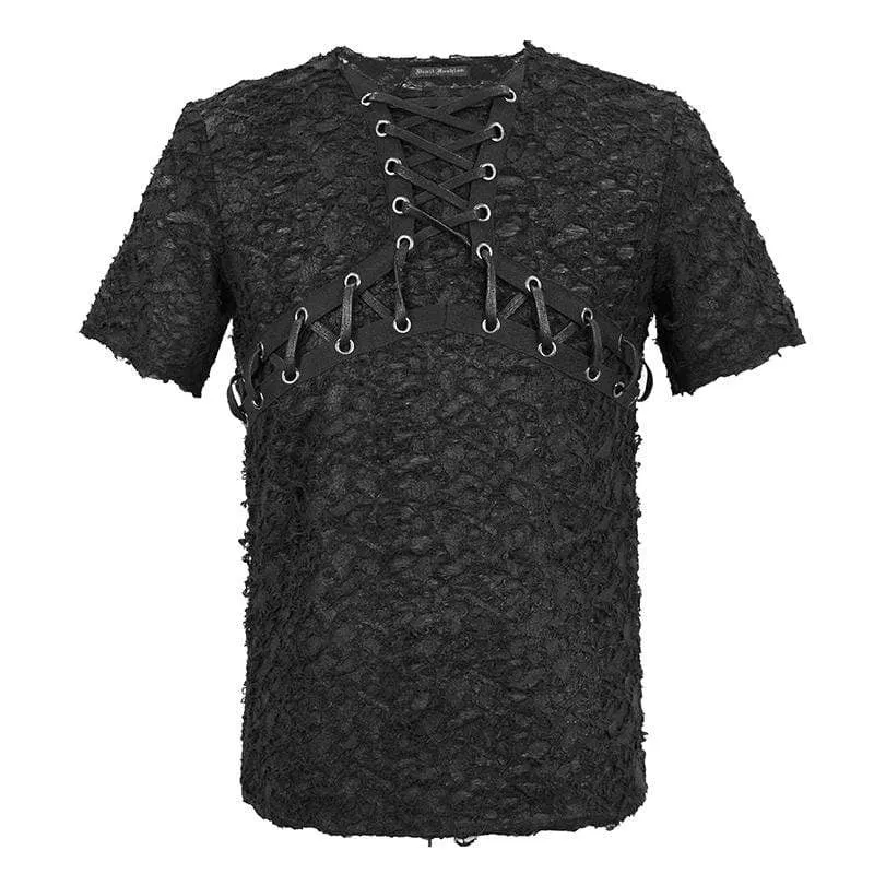 Herren Gothic Lace-Up Lace Kurzarmhemden