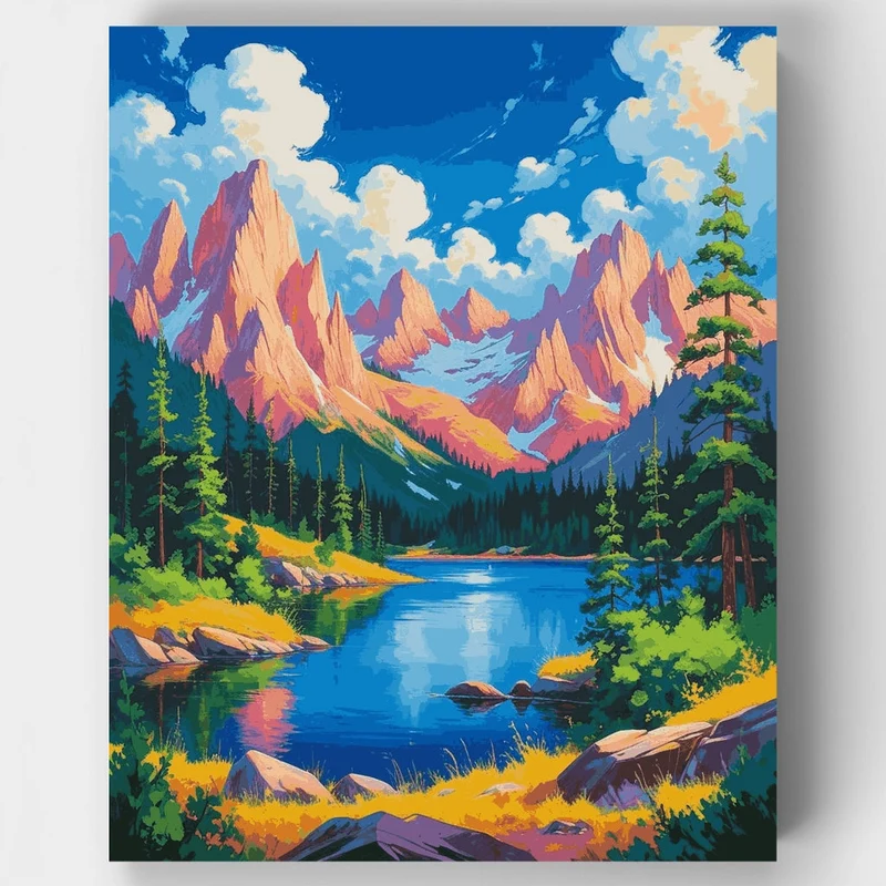 Grand Teton National Park Alpine Lake Panorama - Paint by Numbers Kit