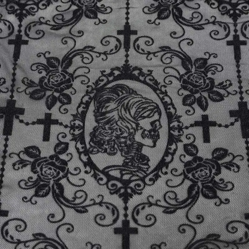 Gothic-Blumenstickerei für Damen durchsichtiges schwarzes Mesh-Oberteil