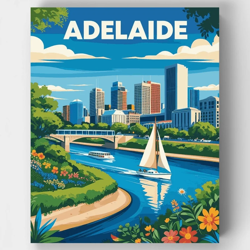 Adelaide River Sailboat & City Skyline - Paint by Numbers Kit