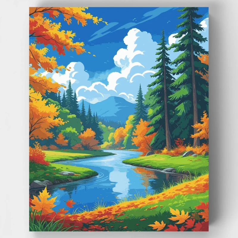 Autumn River Forest Scene - Paint by Numbers Kit