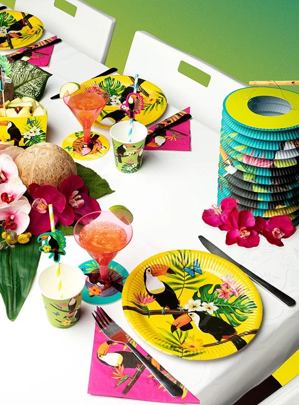 Sommerparty Pappgeschirr Set 24 Teile Tukane