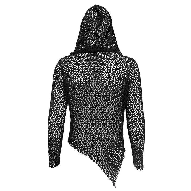 Herren Gothic Strappy Irregular Mesh Shirt mit Kapuze