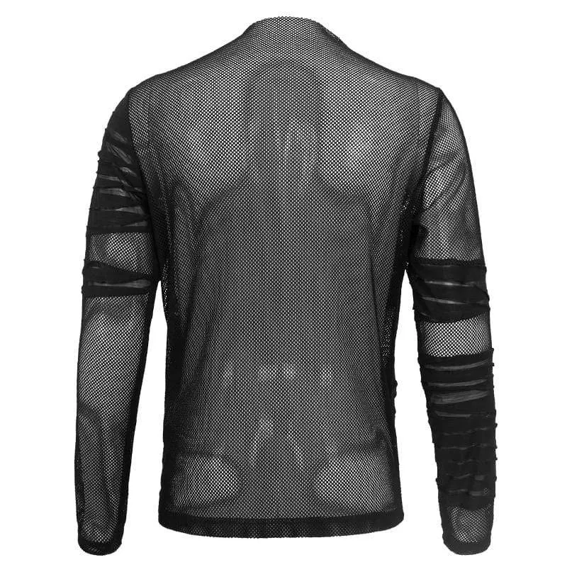 Herren Gothic gerafftes, transparentes Mesh-Hemd