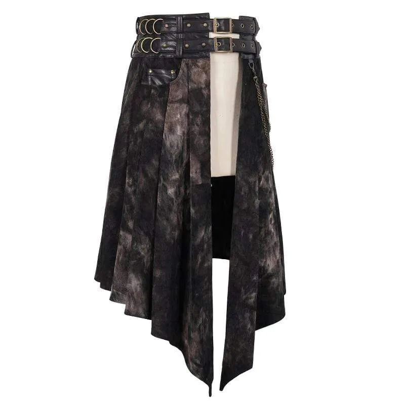 Gothic Batik-Kilt aus gespleißtem Kunstleder mit Gürtel für Herren
