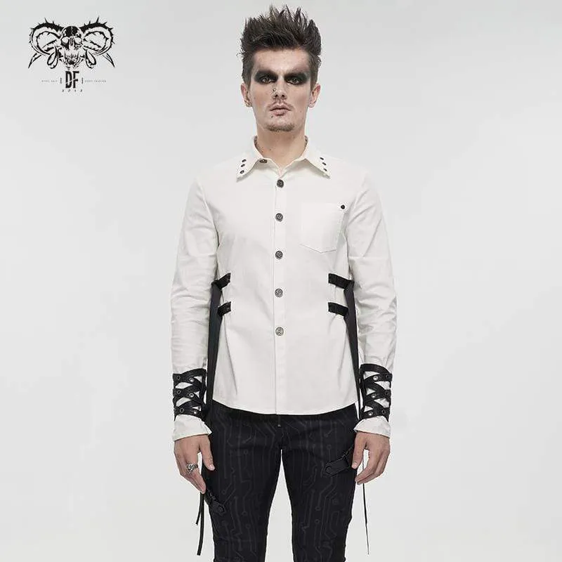Herren Gothic Schnallen Splice Shirt Weiß