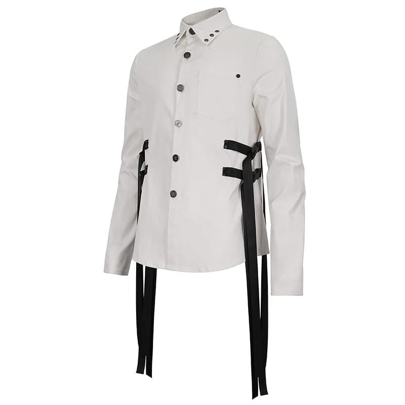 Herren Gothic Schnallen Splice Shirt Weiß