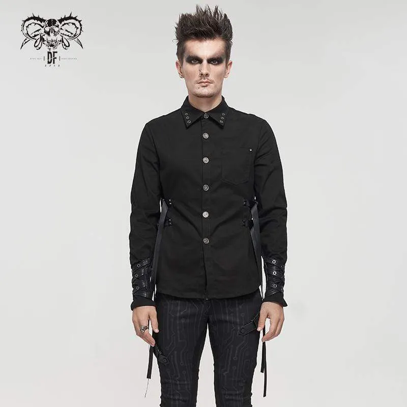 Herren Gothic Schnallen Splice Shirt Schwarz