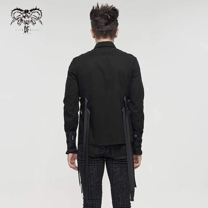 Herren Gothic Schnallen Splice Shirt Schwarz
