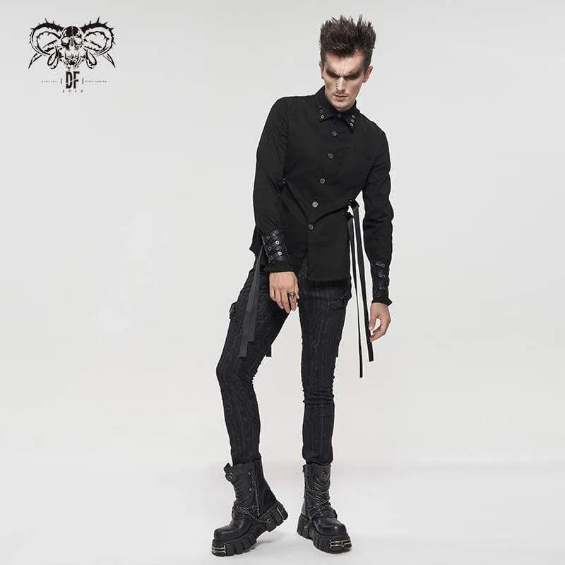 Herren Gothic Schnallen Splice Shirt Schwarz