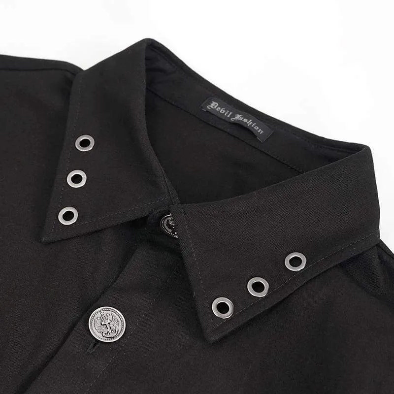 Herren Gothic Schnallen Splice Shirt Schwarz