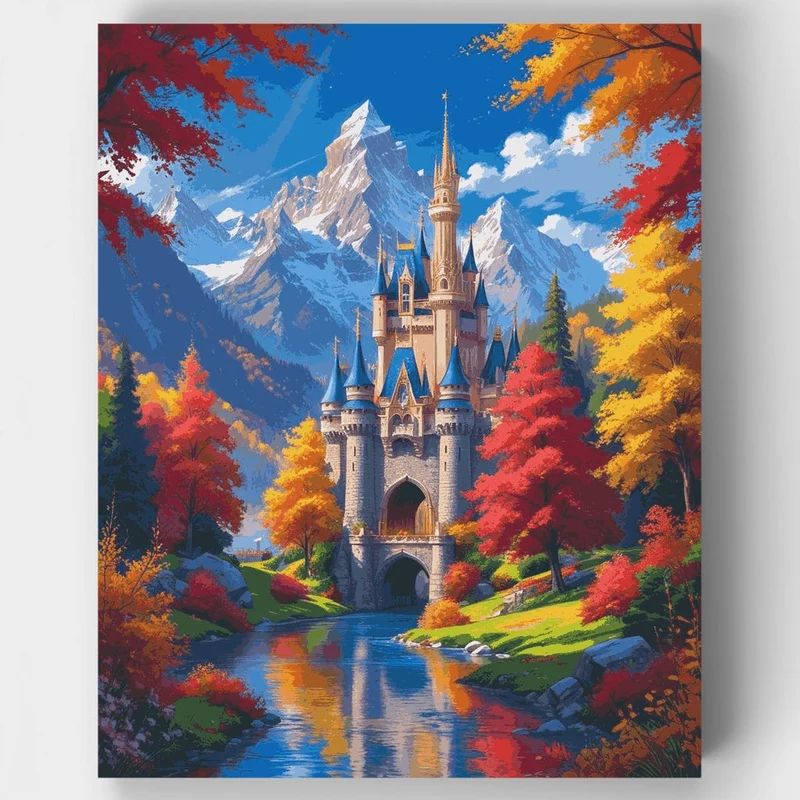 Enchanted Castle in Autumn Mountains - Paint by Numbers Kit