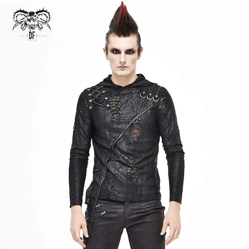 Herren Gothic Punk Unregelmäßige Ripped Black Hoodies