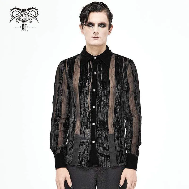 Herren Gothic Punk Stripe Sheer Schwarzes Hemd