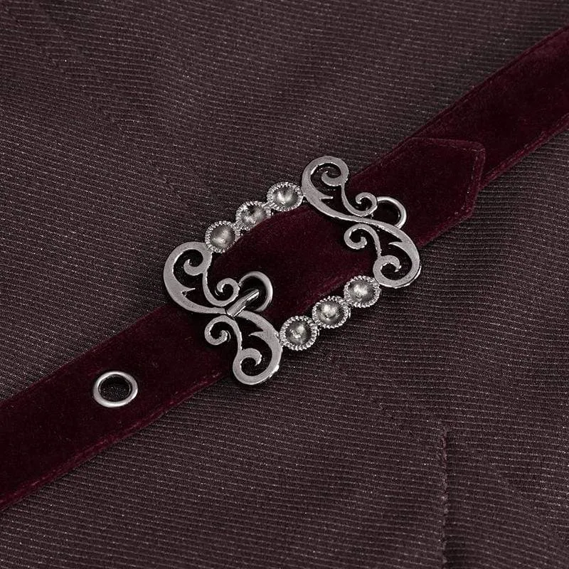 Herren Gothic Zweireiher Jacquard Schwalbenschwanz Anzug Mantel Dunkelrot