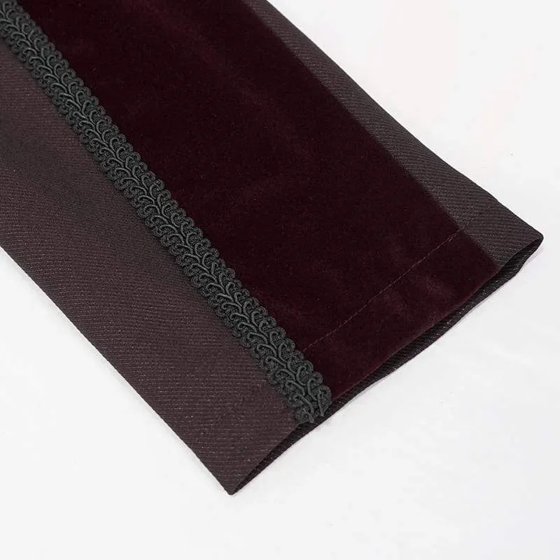 Herren Gothic Zweireiher Jacquard Schwalbenschwanz Anzug Mantel Dunkelrot