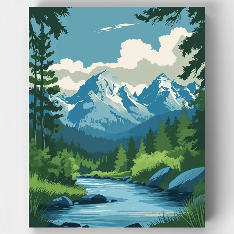 Grand Teton National Park Mountain River Wilderness - Paint by Numbers Kit