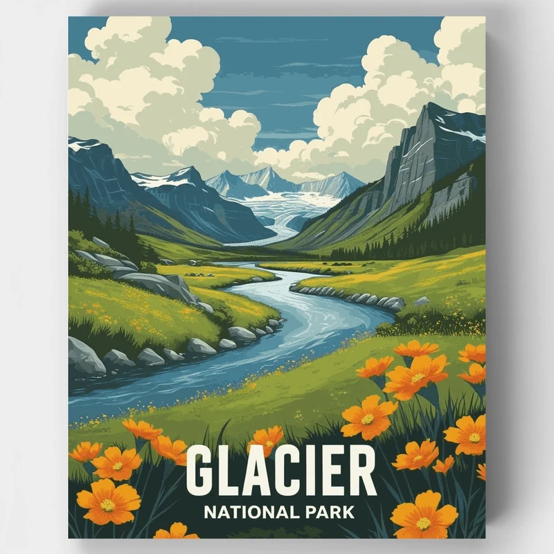 Glacier National Park Wildflower River Valley - Paint by Numbers Kit