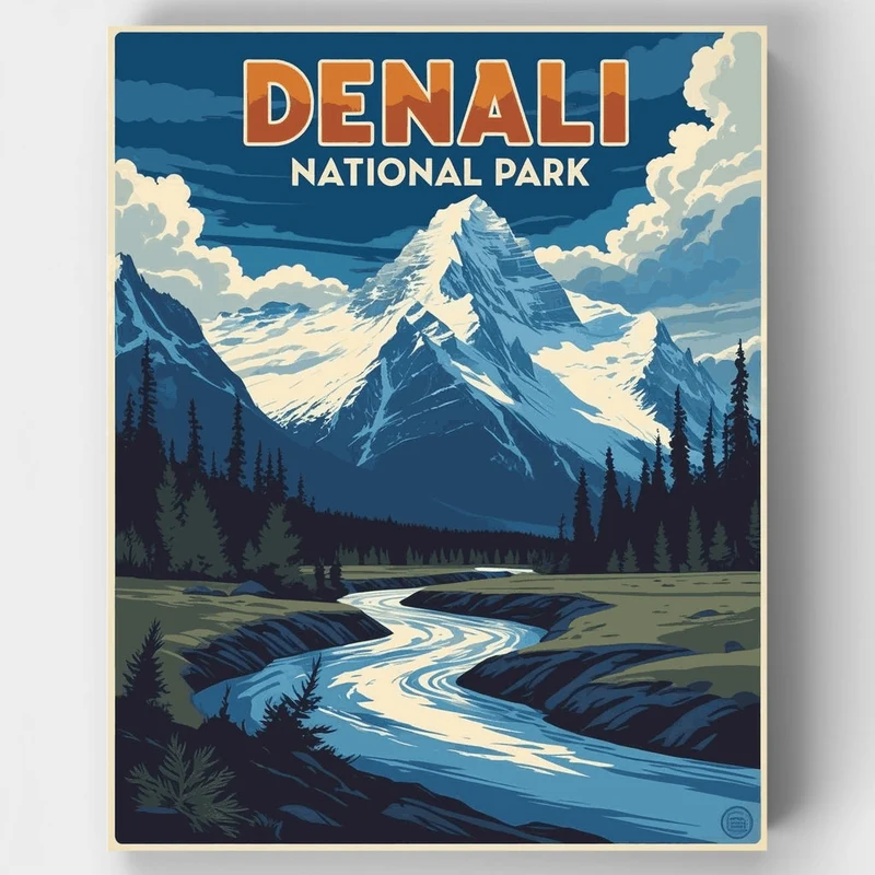 Denali National Park Winding River and Snowy Peak - Paint by Numbers Kit
