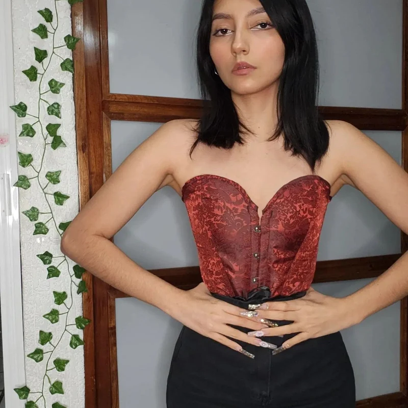 Damen Vintage Gothic Jacquard Overbust Korsetts mit Blumendruck