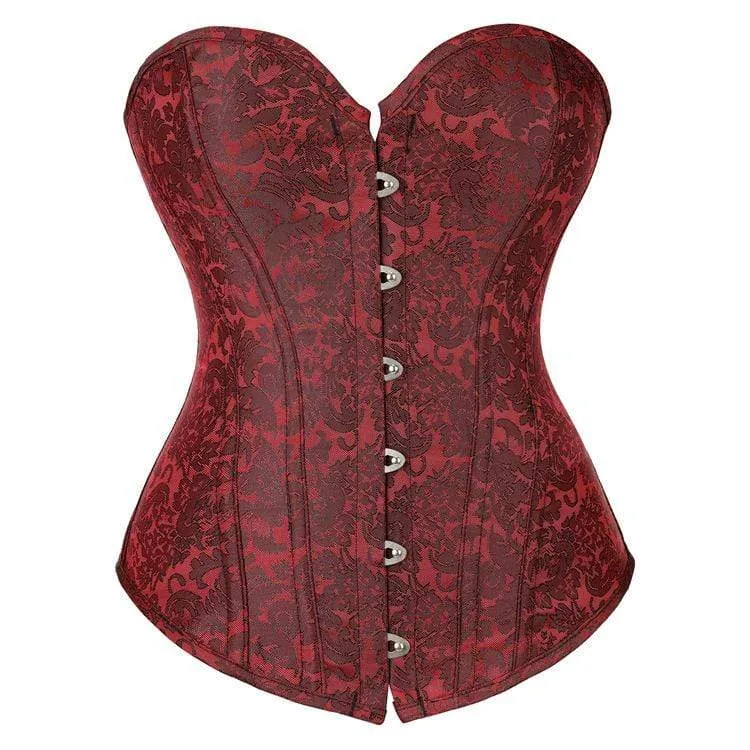 Damen Vintage Gothic Jacquard Overbust Korsetts mit Blumendruck