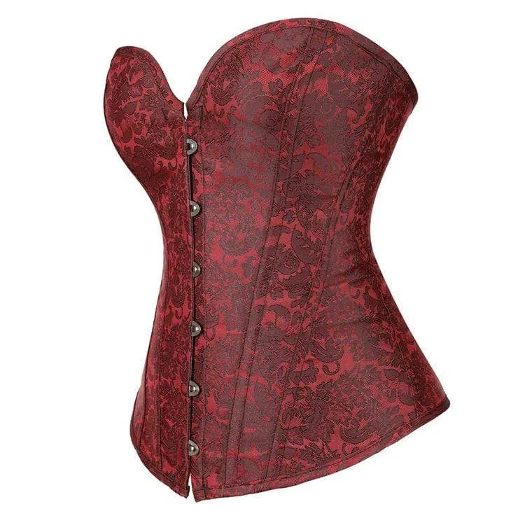 Damen Vintage Gothic Jacquard Overbust Korsetts mit Blumendruck