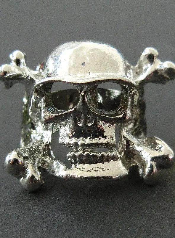 Verstellbarer Totenkopf Ring silber aus Metall