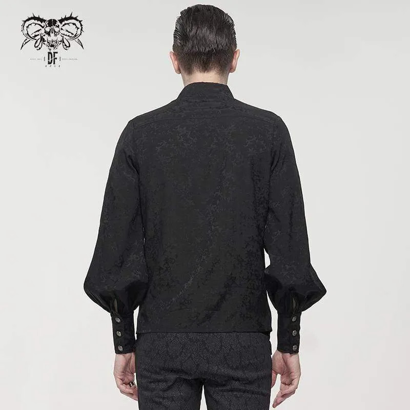 Herren Gothic Puffärmeliges Spitzenspleißhemd Schwarz