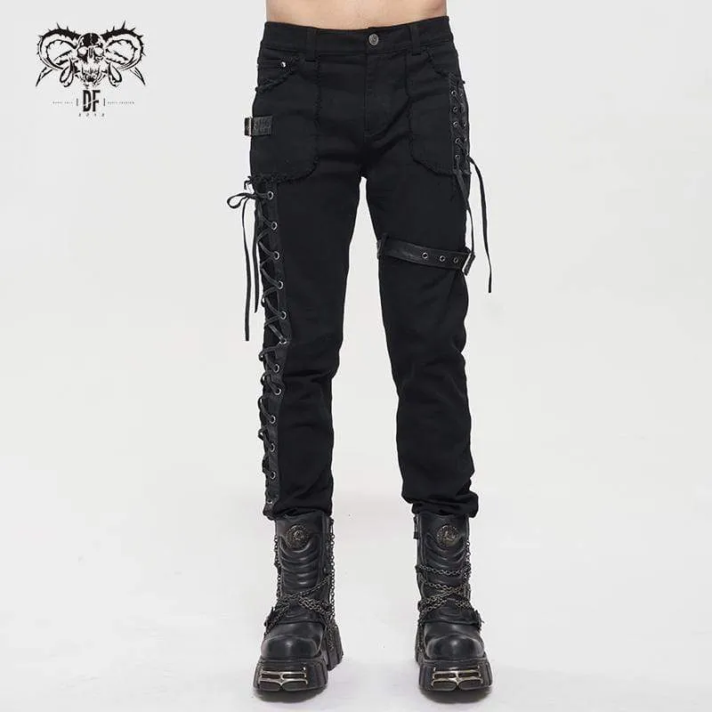 Herren Gothic Strappy Splice Schnalle ungesäumte Hose
