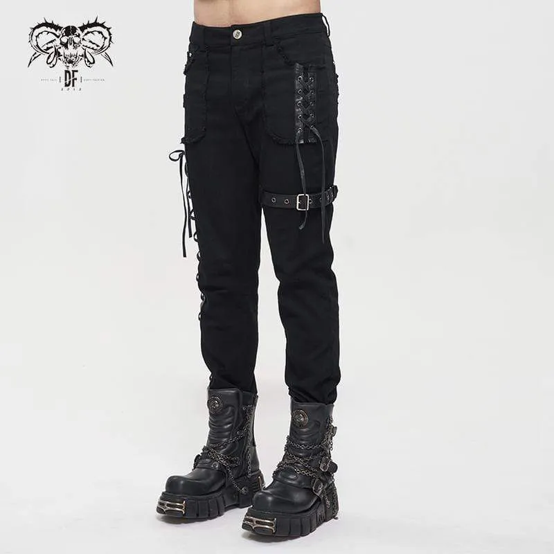 Herren Gothic Strappy Splice Schnalle ungesäumte Hose