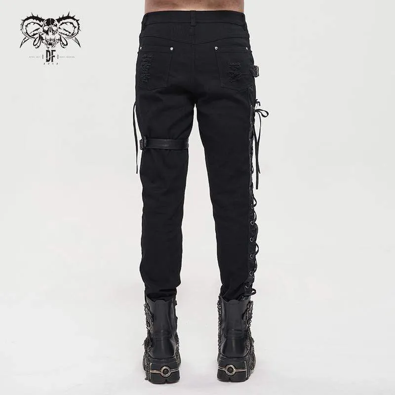 Herren Gothic Strappy Splice Schnalle ungesäumte Hose