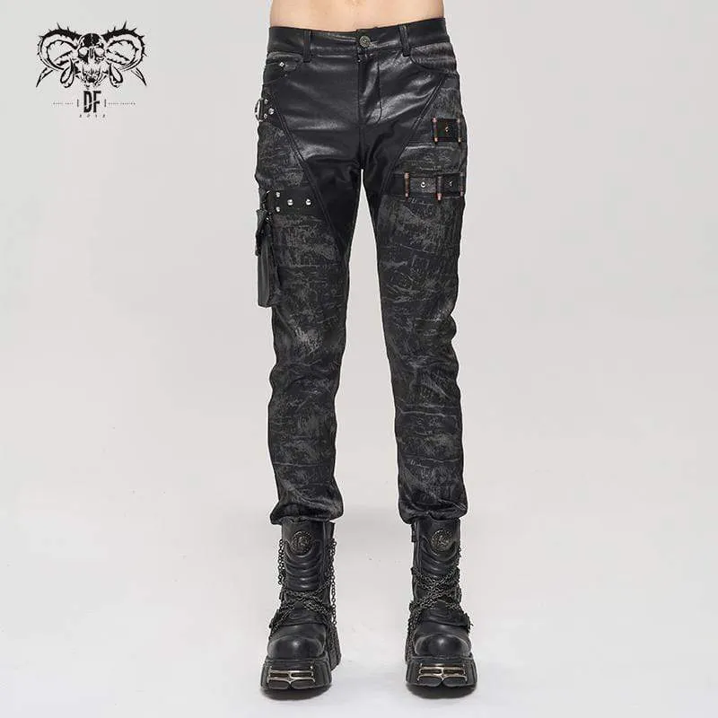 Herren Gothic Faux Leather Splice Multi-Pocket-Hose