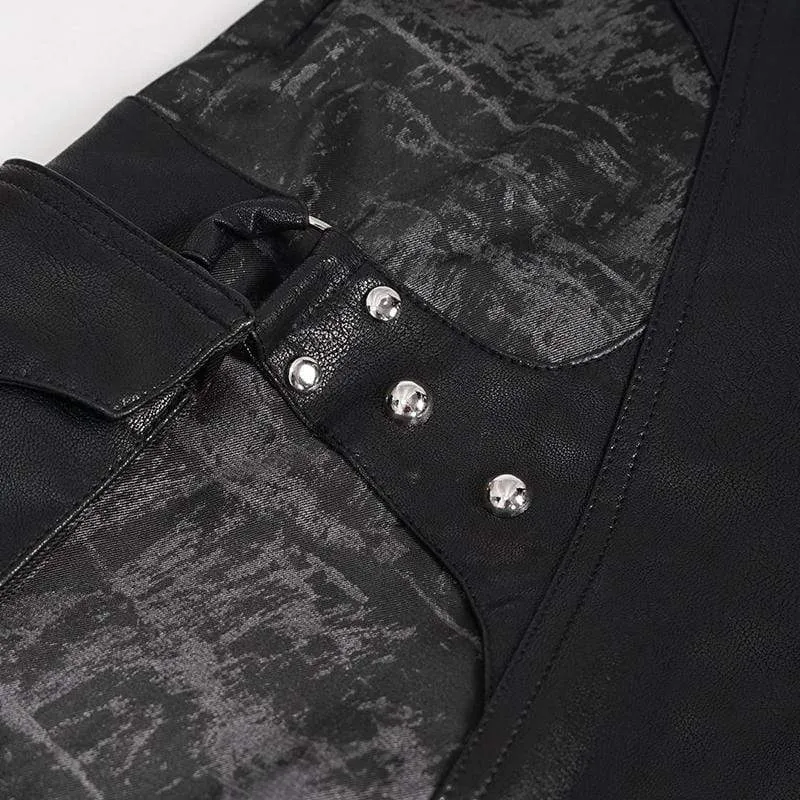 Herren Gothic Faux Leather Splice Multi-Pocket-Hose