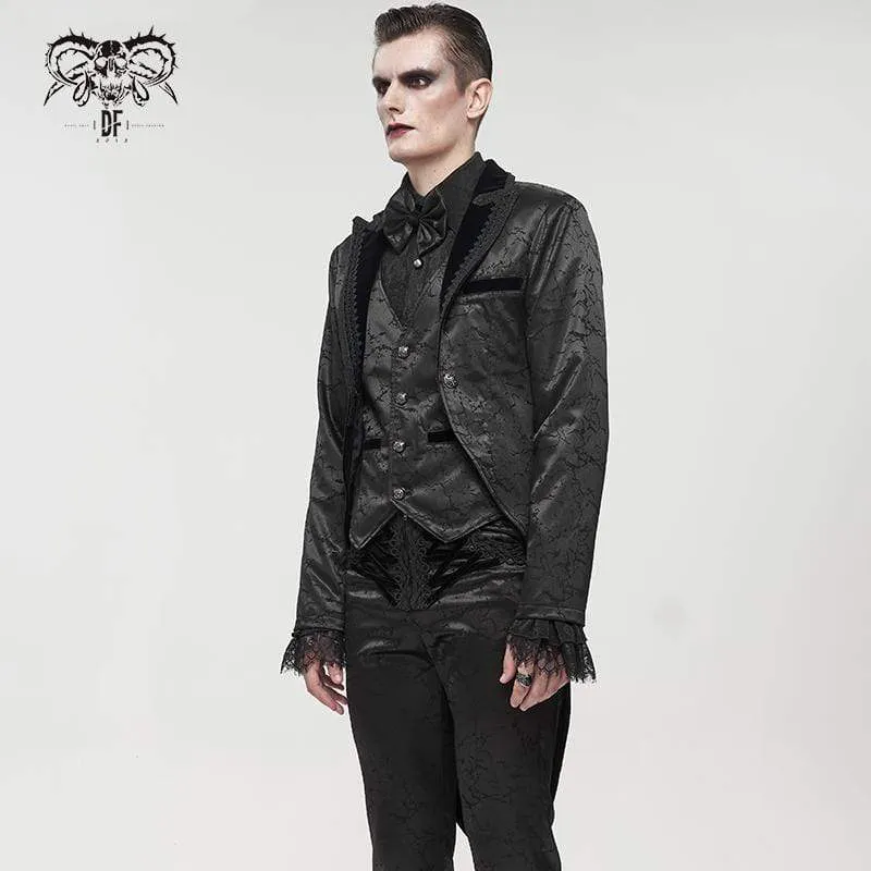 Herren Gothic Floral Schwalbenschwanzmantel Schwarz