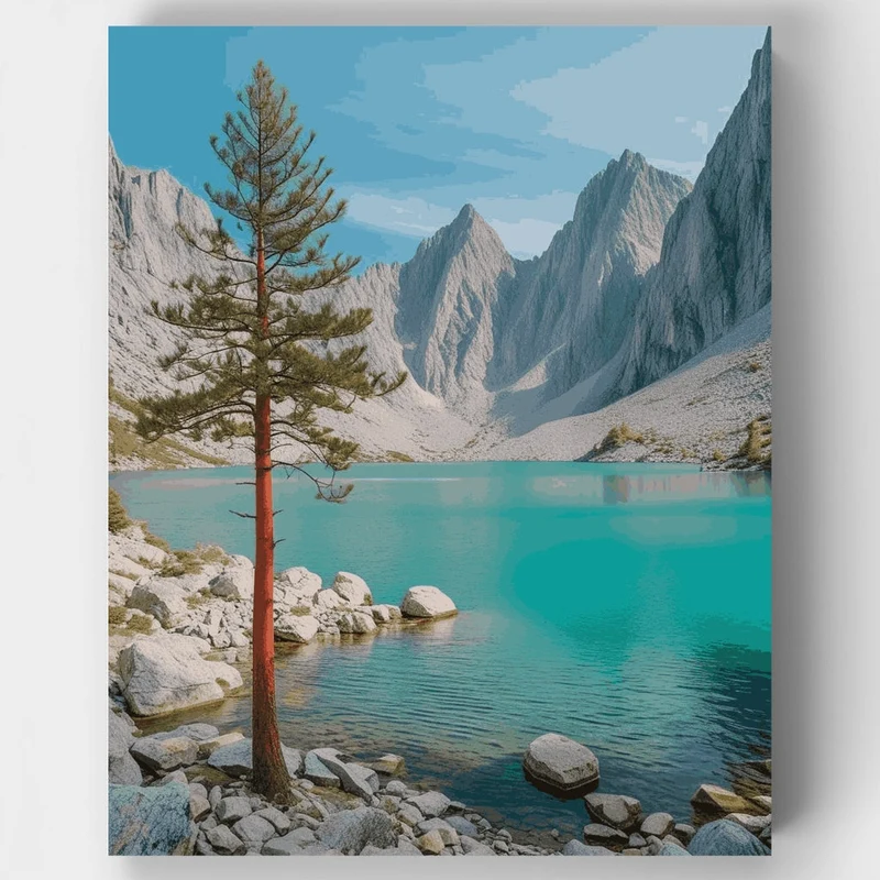 Glacier National Park Turquoise Pine Lake - Paint by Numbers Kit
