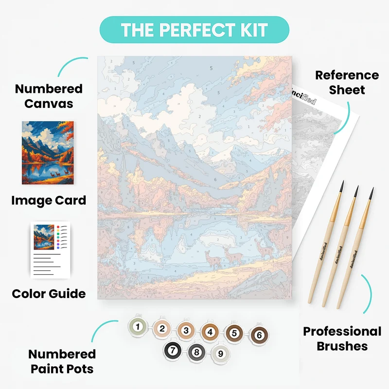 Glacier National Park Autumn Lake with Deer - Paint by Numbers Kit