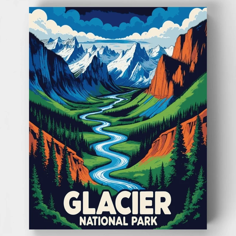 Glacier National Park Winding River Valley - Paint by Numbers Kit