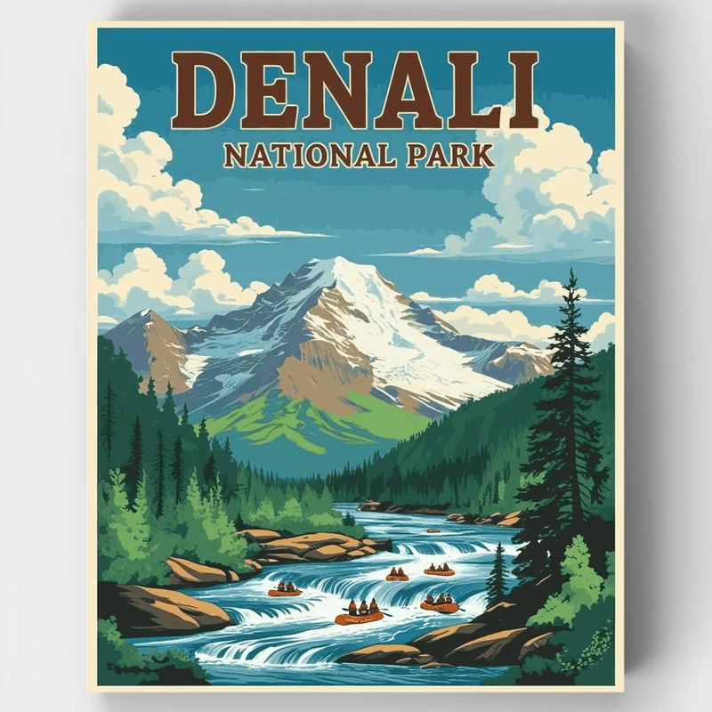 Denali National Park Whitewater Rafting Adventure - Paint by Numbers Kit
