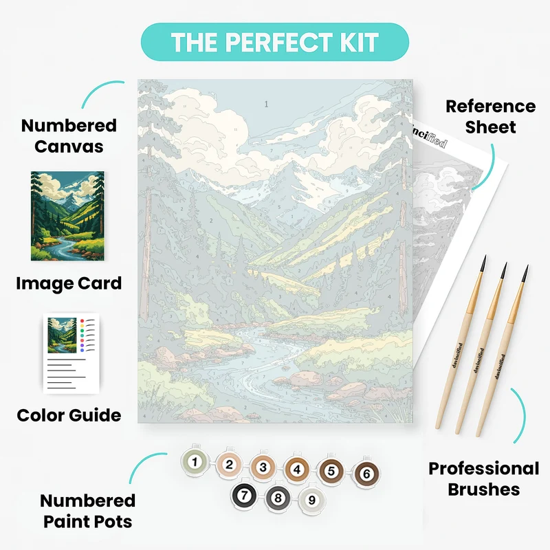 Denali National Park Mountain River Valley - Paint by Numbers Kit