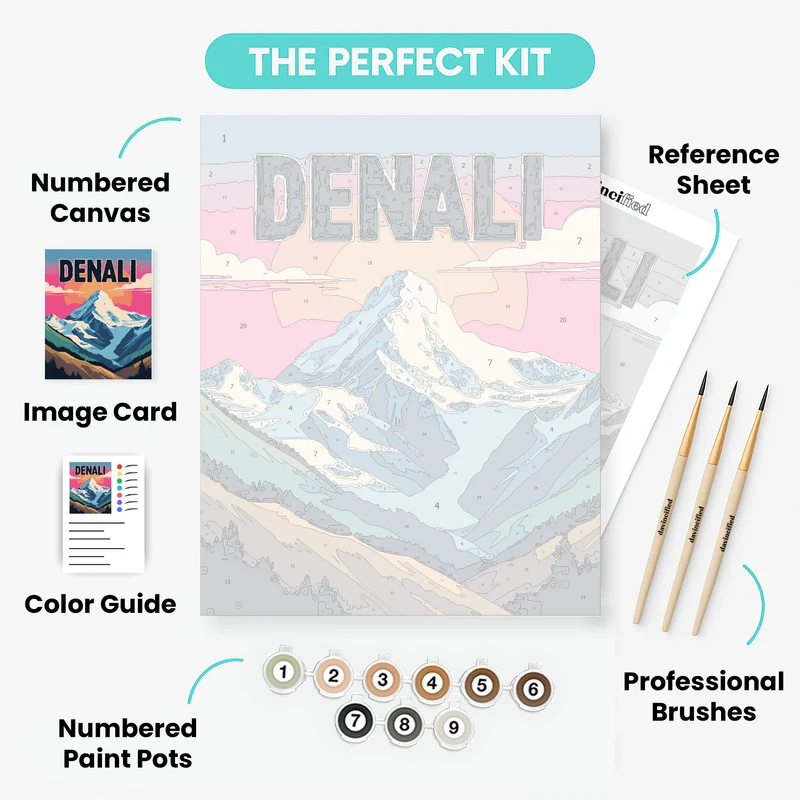 Denali National Park Snowy Peak Sunset - Paint by Numbers Kit